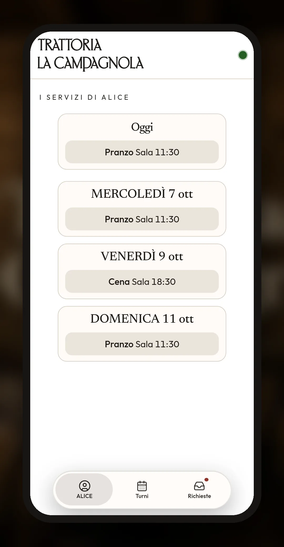 I servizi di Alice nell’app dello staff