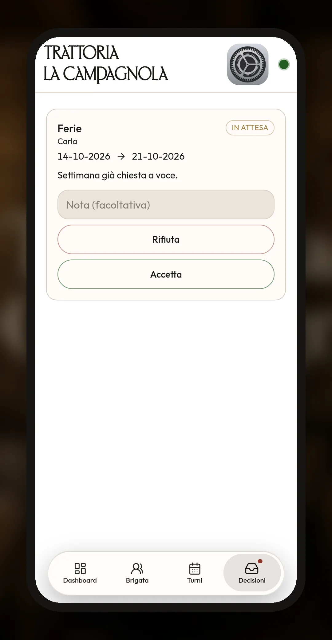 Una richiesta di ferie in attesa